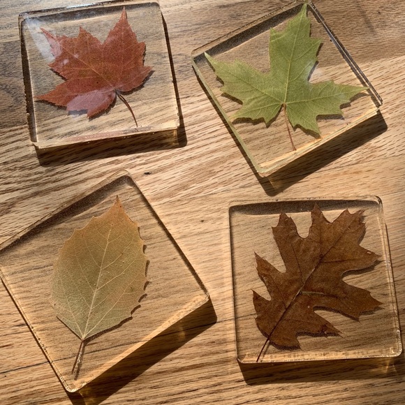 Other - Set of four handmade poured resin leaf coasters